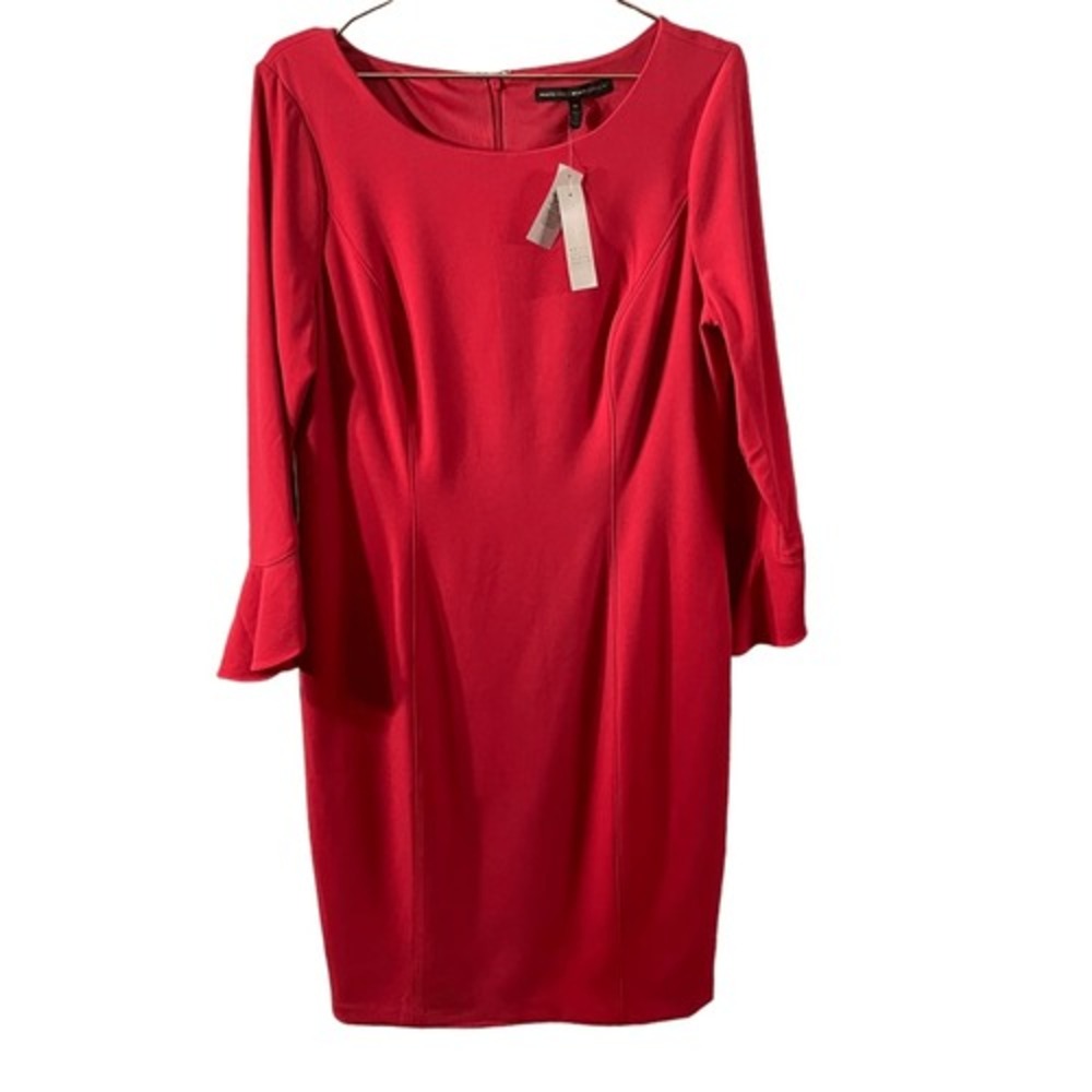 White House Black Market Body Perfecting Red Tulip Cuff Sheath Dress Size 14 New
